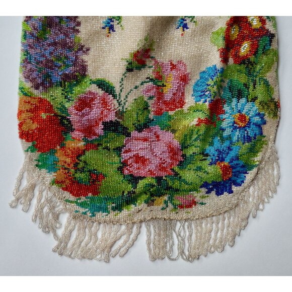 Antique Edwardian Glass Bead Flower Roses Purse Silver Cherub Frame Czech? - Picture 5 of 15